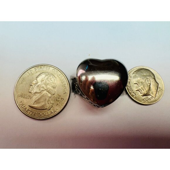 Estate Vintage Stainless Steel Heart Statement Ring Filigree Design Size 6 - Picture 10 of 12